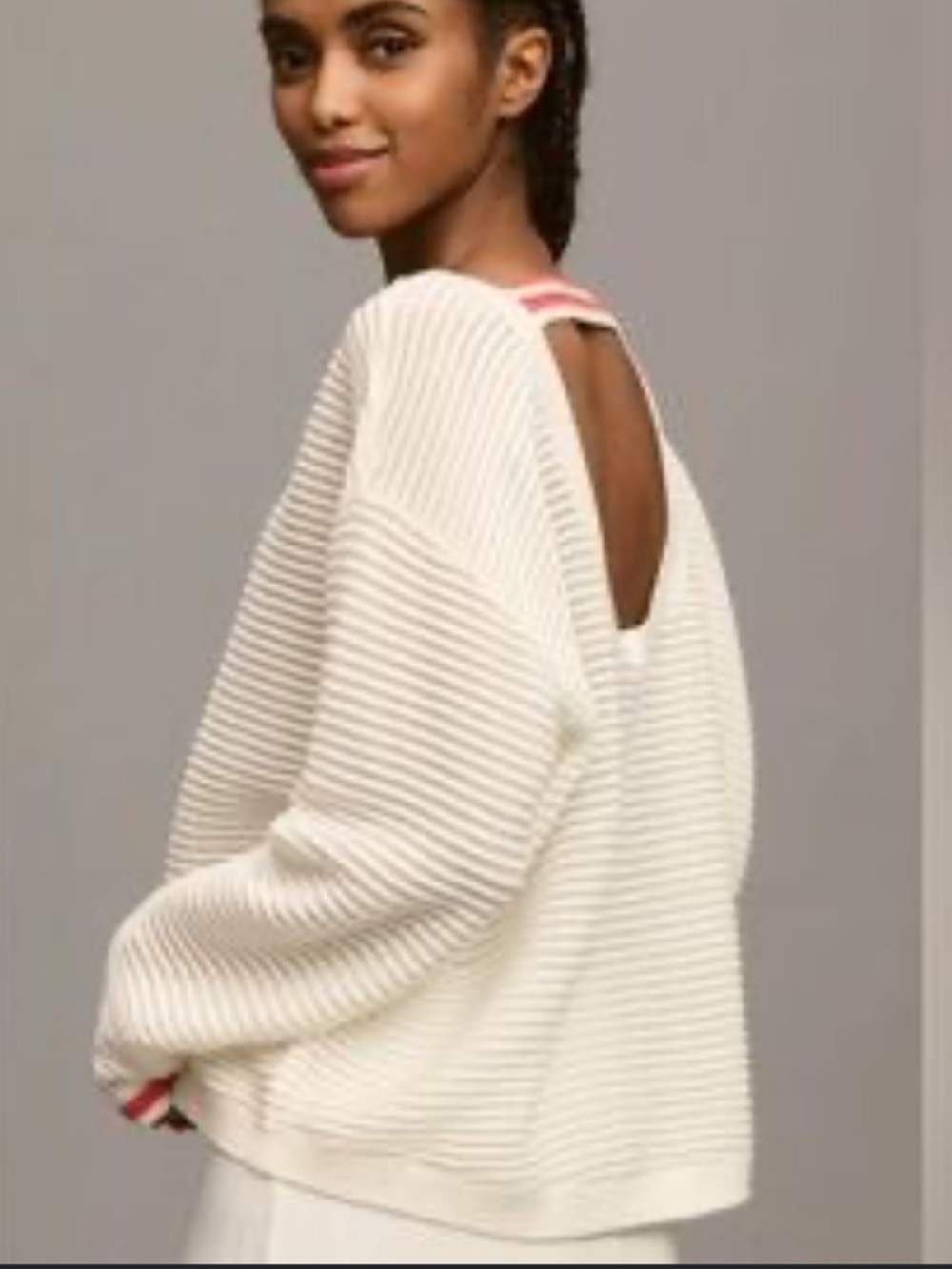 Daily Practice White Ribbed Pullover Sweater- Size Medium